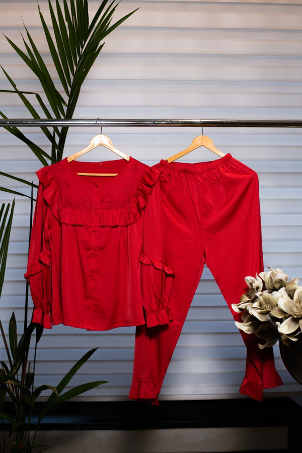 Full Sleeve Red Lounge Wear for women 