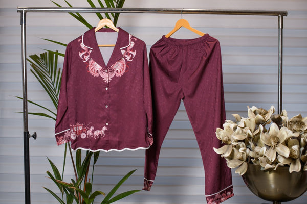 Maroon Lounge Wear Night Dress for Stylish Comfort