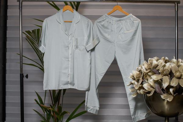 Collar Shirt with Full Pant in Light Blue Lounge wear 