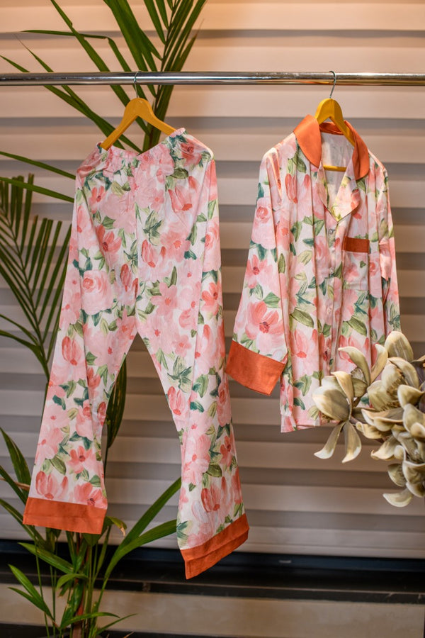 Orange Print Lounge Wear Night Dress for women