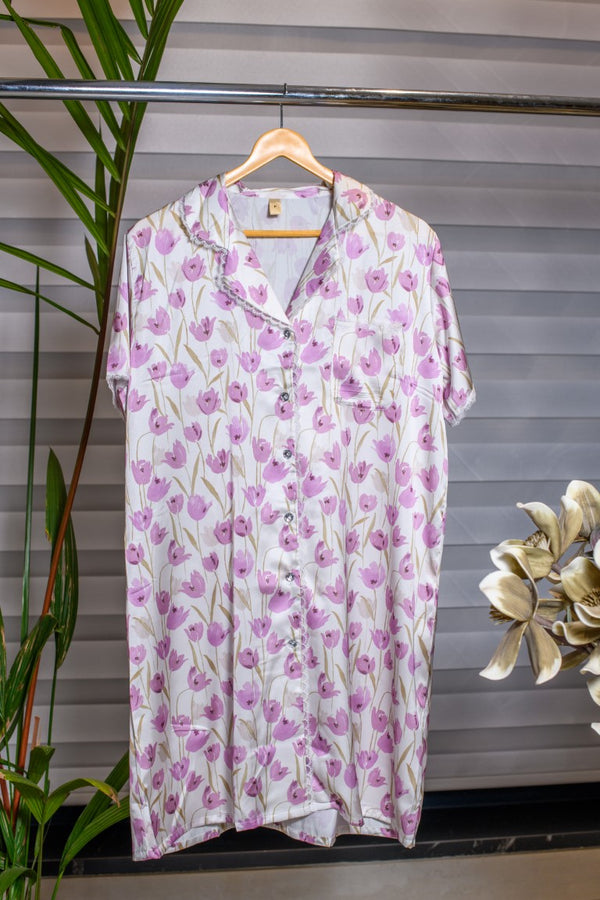 Printed Light Purple Lounge Wear Shirt for women 
