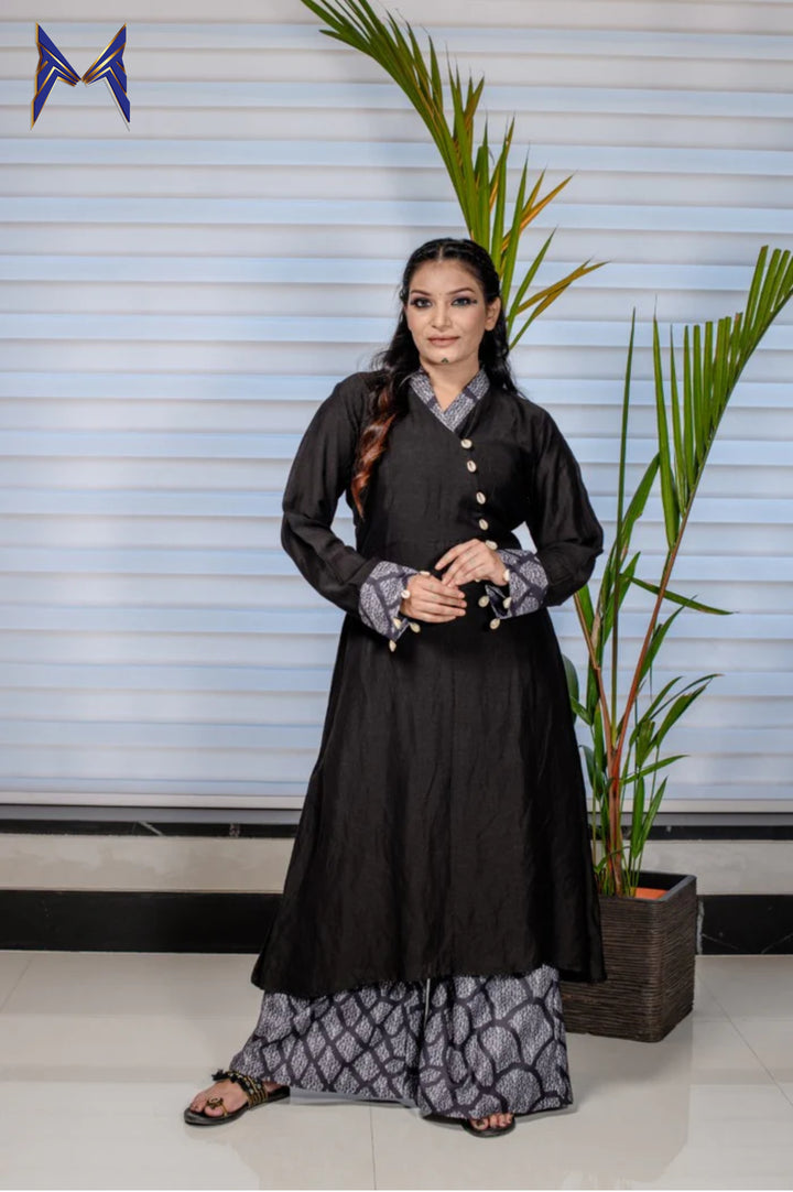 Black Kurti With Flared Pants for Women