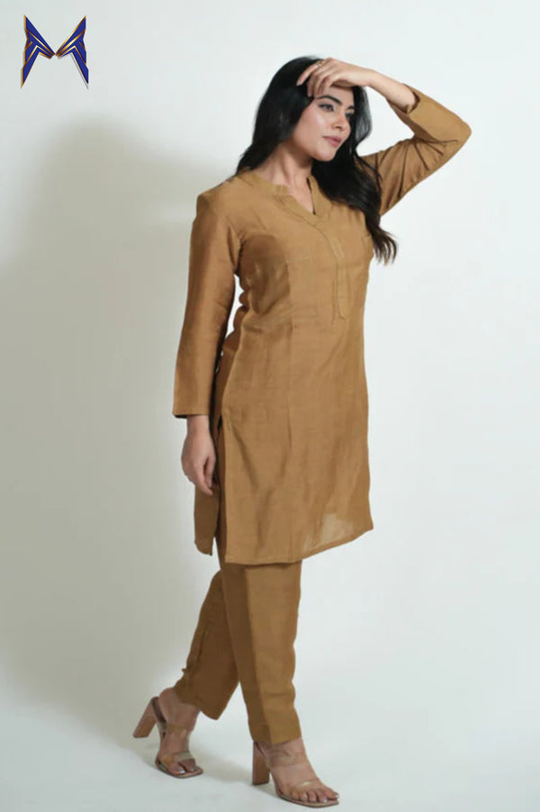 Solid Khakhi Co-Ord Set for Women