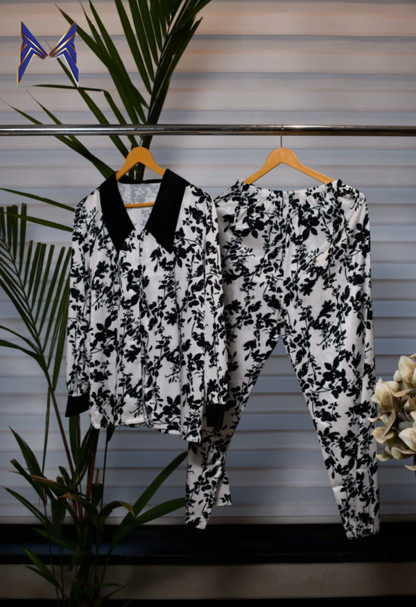 Printed Black & White Lounge Night Wear