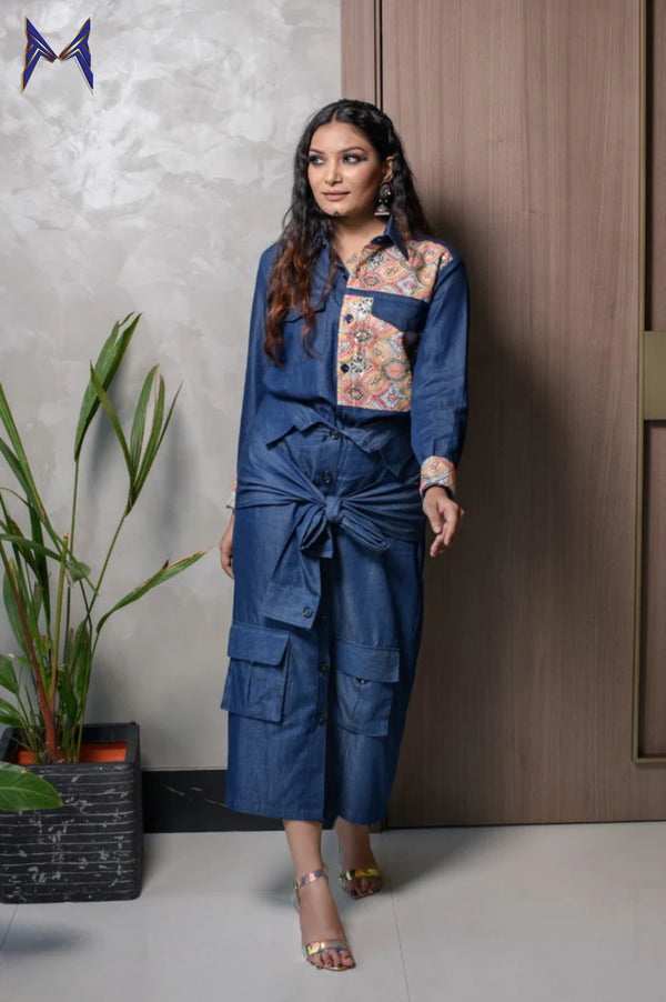 Denim Shirt & Skirt Set 