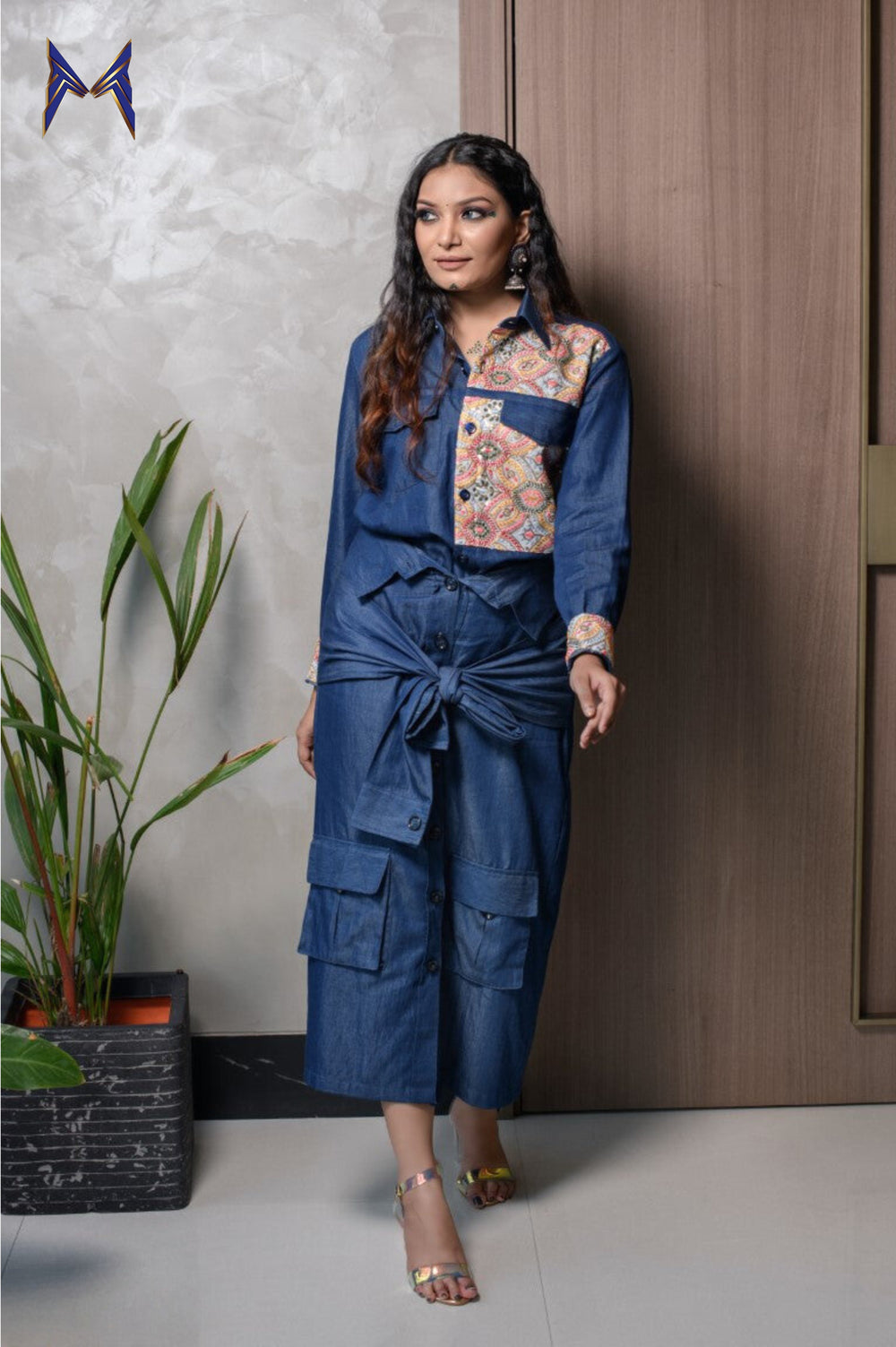 Collared Denim Skirt for Women